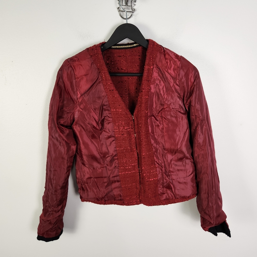 EUC Mango MNG x Kate Moss Boucle Cropped Blazer/Jacket Chain Detail Size XS #708 - Picture 7 of 10
